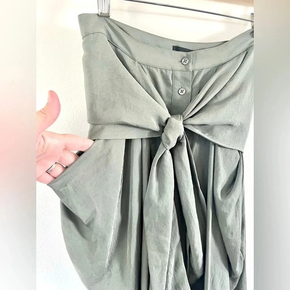 Alexander Wang Shirt Front Tie Waist Full Button Army Green Silky Skirt Size 2 - Picture 7 of 16